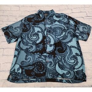 Cubavera MENS SIZE XXL Blue Button Shirt Short Sleeve Floral Tropical Paisley